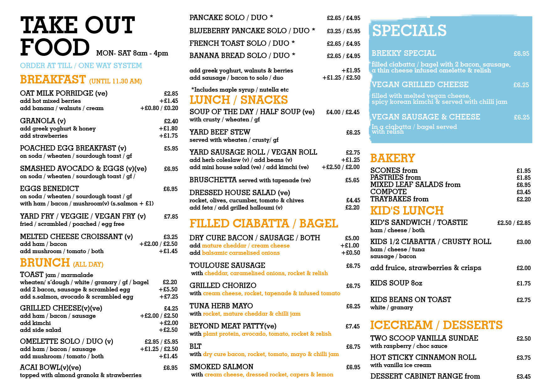 Lunch Menu Order Online For Collection At Coffee Yard